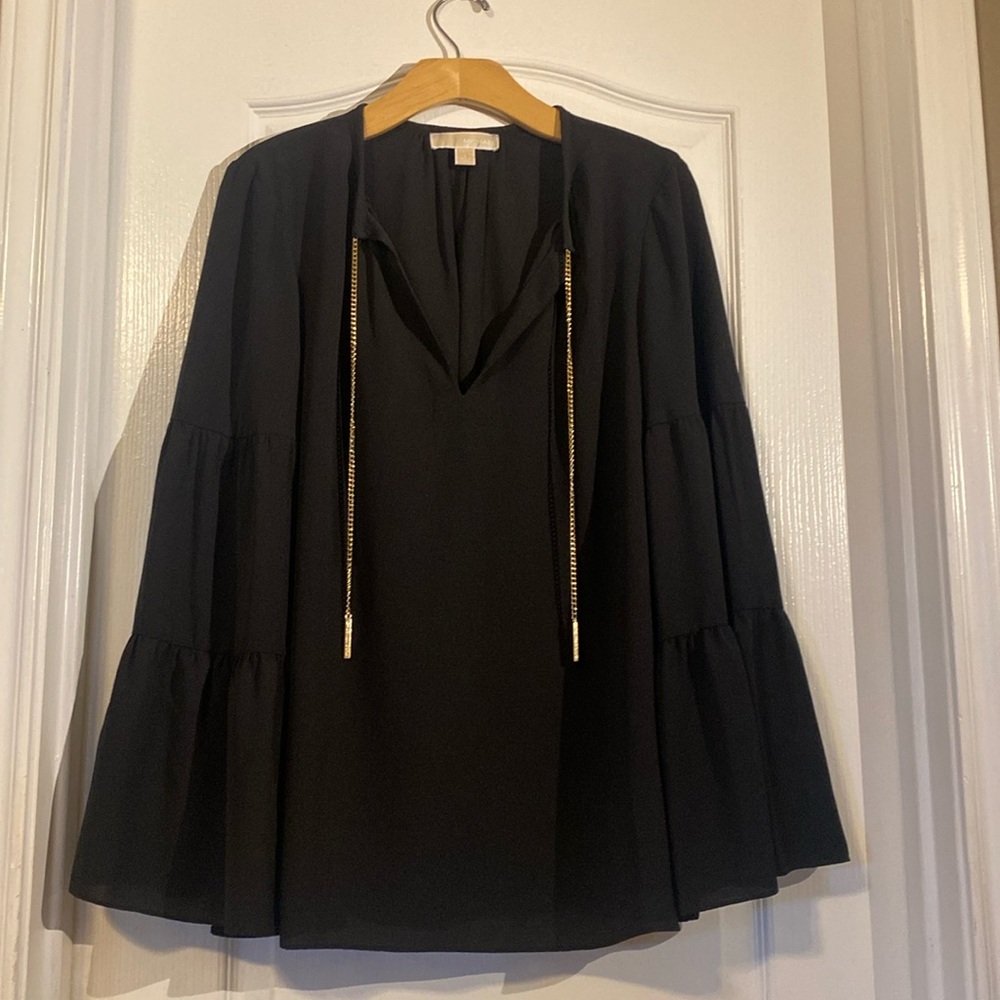 Michael Kors Black Long Bell Sleeve Blouse Size Large